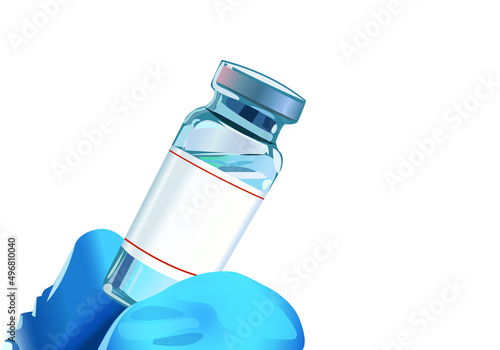 Vaccine bottle in doctor's hand. Medical vial icon.