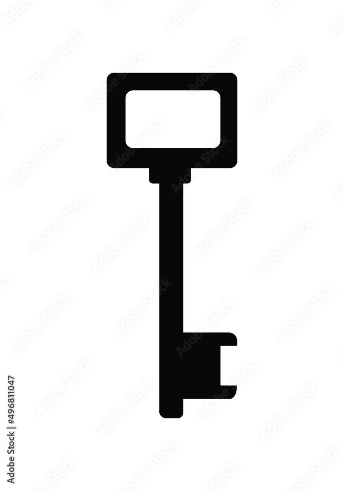 Old ornate key vector icon isolated on white. Antique key silhouette. Old ornate key vector icon isolated on white. Antique key silhouette.