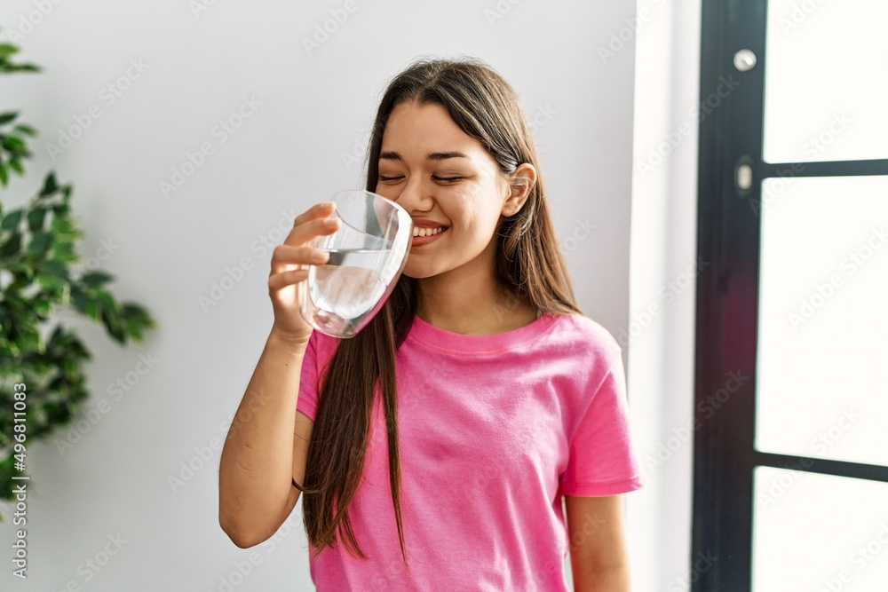 Young latin woman smiling confident drinking water at home Young latin woman smiling confident drinking water at home