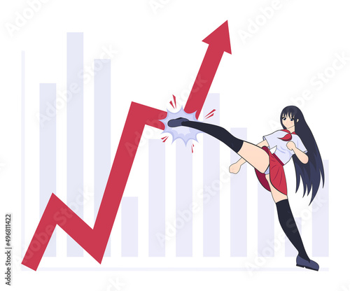 Crisis concept. Bankruptcy with falling down profit graph and money
