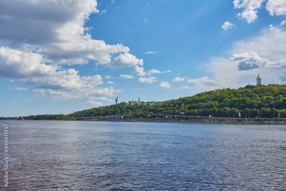 Fototapeta premium Motherland Monument and Pechersk Lavra viewed from Dnieper river in Kiev