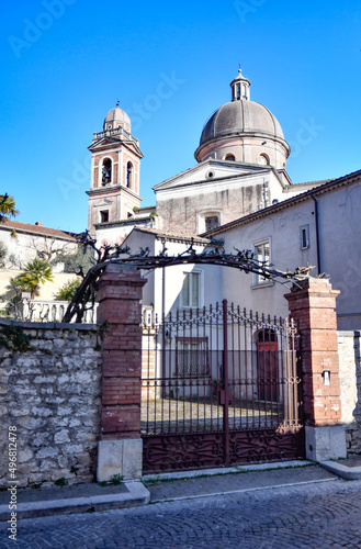 Dome and bell tower of a church in Fontanarosa, medieval town in Avellino province, Italy.