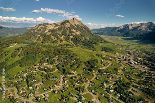 Aerial view of a small town near Mount Crested Butte, Colorado, United States. photo