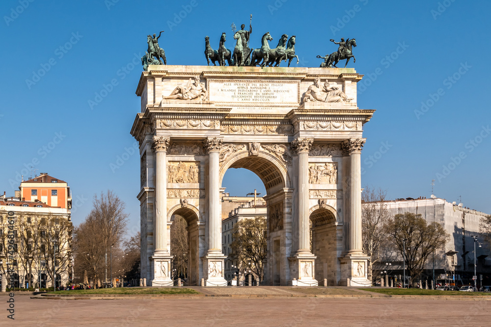 View at the Arch of Peace in the streets of Milan - Italy