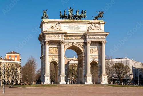 View at the Arch of Peace in the streets of Milan - Italy