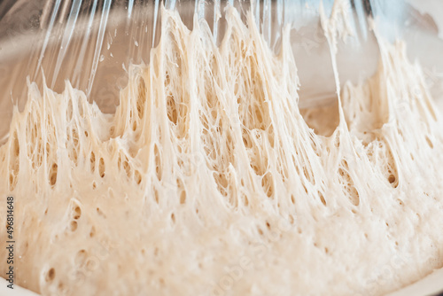 Air bubbles in sourdough dough. Yeast product growth.