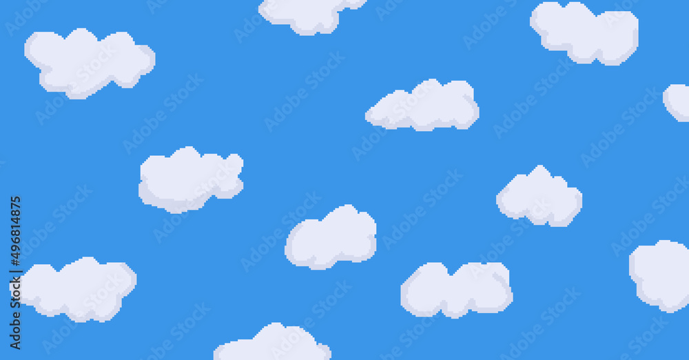 clouds in the sky, pixel art style
