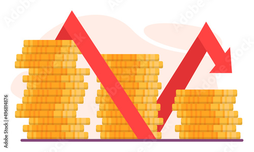 Budget contraction concept. Bankruptcy or financiall crisis with falling