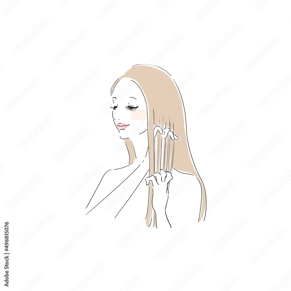 手櫛で髪を整える美しい女性 手櫛で髪を整える美しい女性