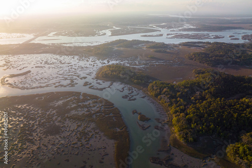 Aerial view of Pinckney Island National Wildlife Refuge at sunset, South Carolina, United States. photo