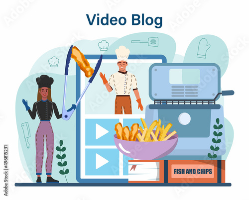 Fish and chips online service or platform. British deep-fried fish