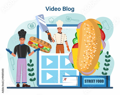 Sandwich online service or platform. Toast with ham, turkey or bacon