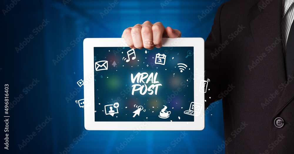 Person holding tablet, social network concept Person holding tablet, social network concept