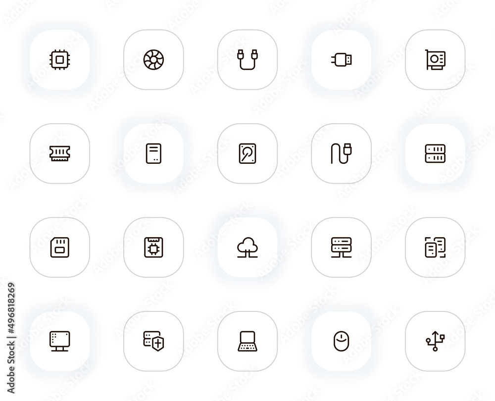 Hardware components line icons set. Editable Stroke. 24x24 Pixel Perfect. Hardware components line icons set. Editable Stroke. 24x24 Pixel Perfect.