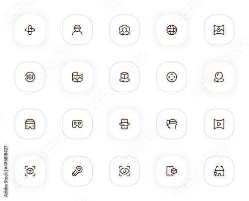 Virtual reality line icons set. Editable Stroke. 24x24 Pixel Perfect.