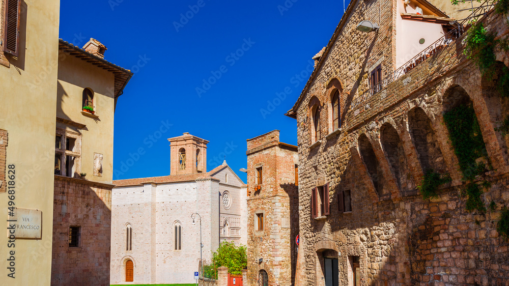 'Via San Francesco' (St Francis Street) in Perugia historical center with medieval church