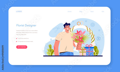 Florist web banner or landing page. Floral designer making or arranging