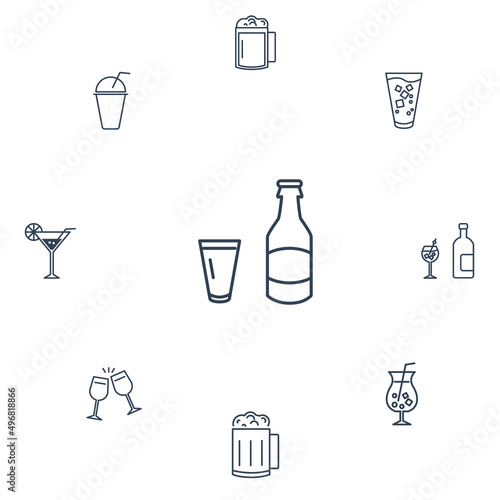 Alcohol and cocktails icons set . Alcohol and cocktails pack symbol vector elements for infographic web