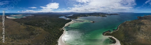 Fototapeta Naklejka Na Ścianę i Meble -  tasmanian coastal landscape in australia. aerial photos of rocky ocean views in southern tasmania. showing towns and farms.