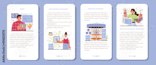 Quantum computer developing mobile application banner set