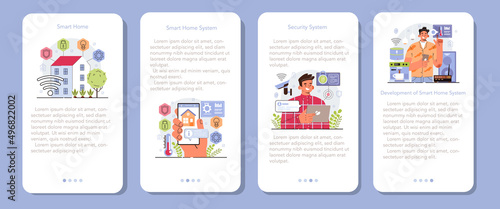 Smart home mobile application banner set. Idea of wireless technology