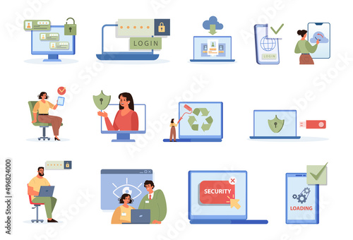 Cyber or web security set. Digital data protection and database safety