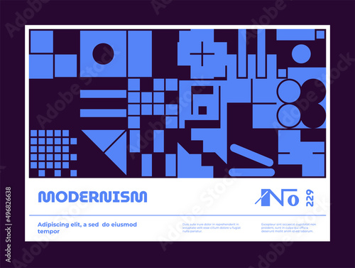 Horizontal poster with a minimalistic design in the Bauhaus style, brutal cover with abstract geometric shapes