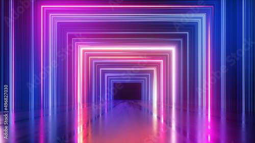 Fototapeta Naklejka Na Ścianę i Meble -  3d render, abstract neon background with colorful lines, square geometric shape