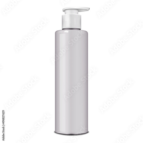 Cosmetic bottle with pump dispenser, realistic mockup. Beauty product container isolated on white background, vector mock-up. Template for design