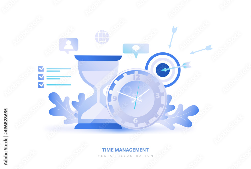 Fototapeta premium Time Management vector Illistration. Organization of work process. Target, work, deadline