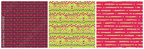 Set of seamless geometric patterns. Ethnic and tribal motifs. Vector illustration.