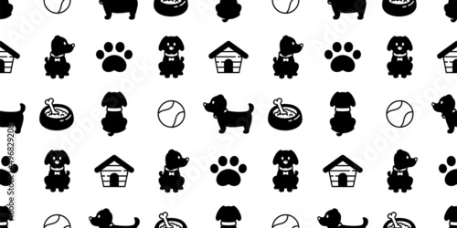 dog seamless pattern french bulldog vector footprint paw pet food bowl puppy house breed character cartoon repeat wallpaper isolated tile background gift wrapping paper doodle illustration design clip