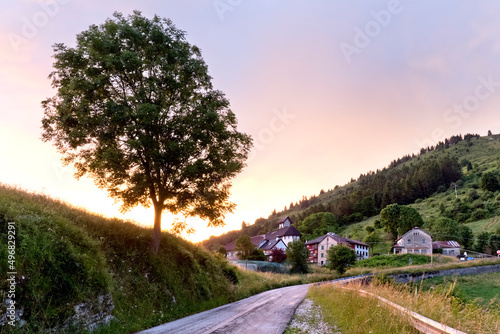 Sunset at the village of Campanella. Gallio, Asiago Plateau, Veneto, Italy.