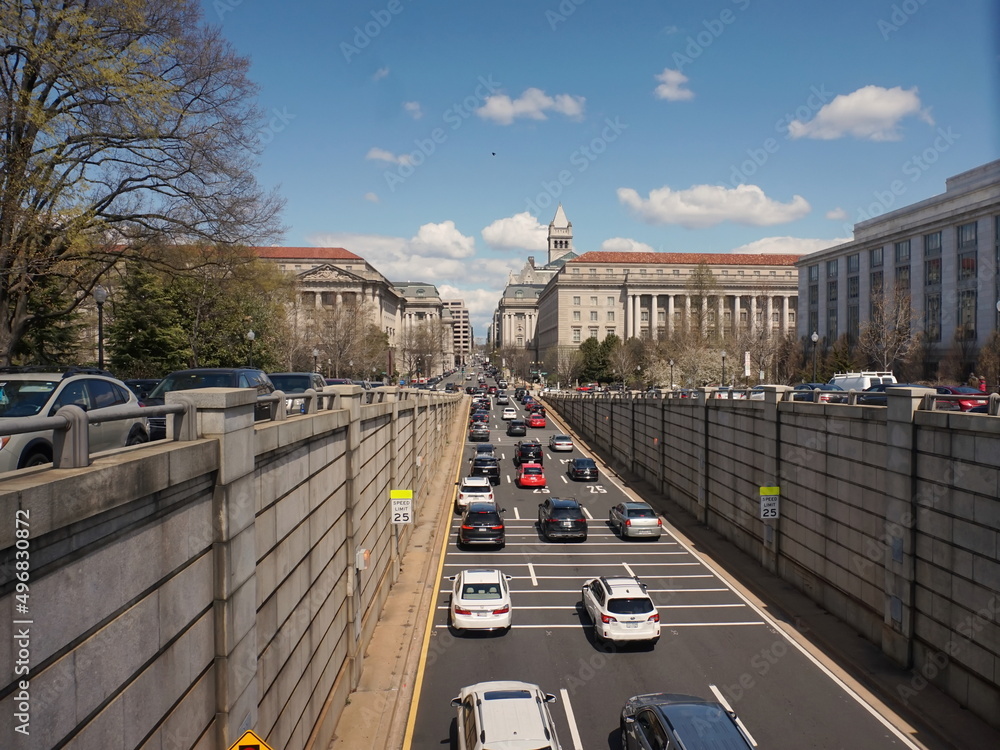 Traffic in Downtown Washington DC on Spring Day