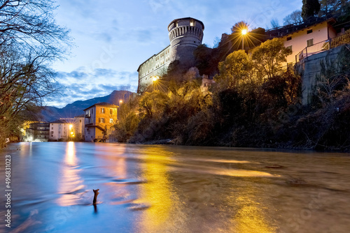 Obraz na płótnie The castle of Rovereto and the Leno stream. Rovereto, Trento province, Trentino Alto-Adige, Italy, Europe. w salonie
