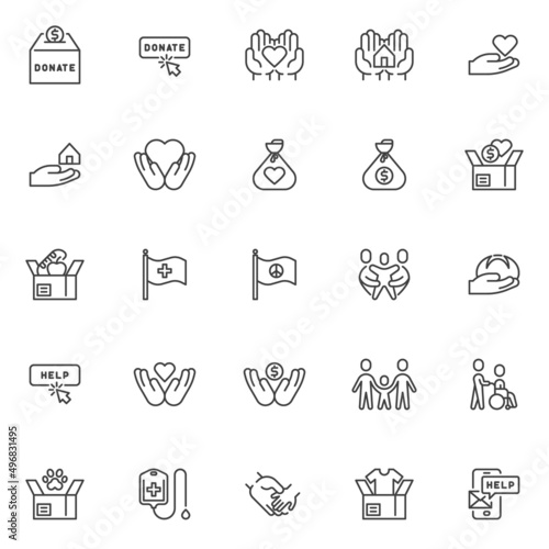 Help and care line icons set