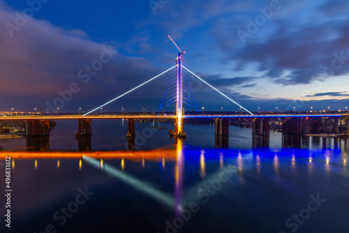 Cable-stayed bridge in Zaporizhzhia at night