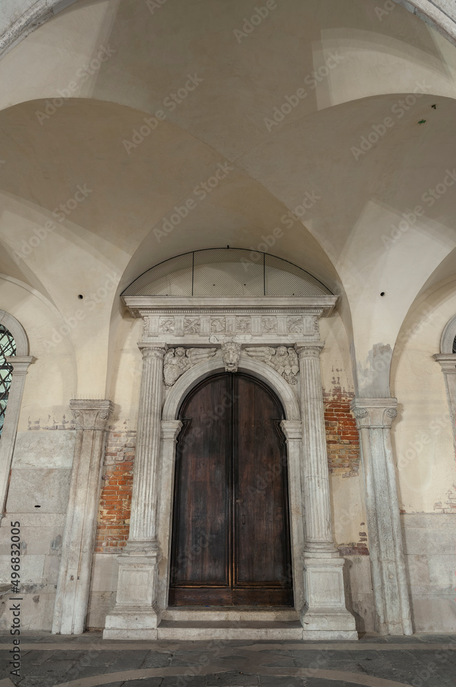 Door of historical building in Venice, Italy
