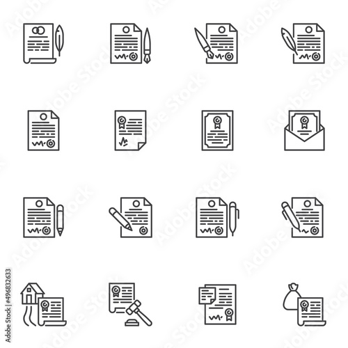 Contract document line icons set
