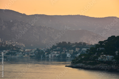 Scenery of the Meditteranean from Villefranche in France at sunset