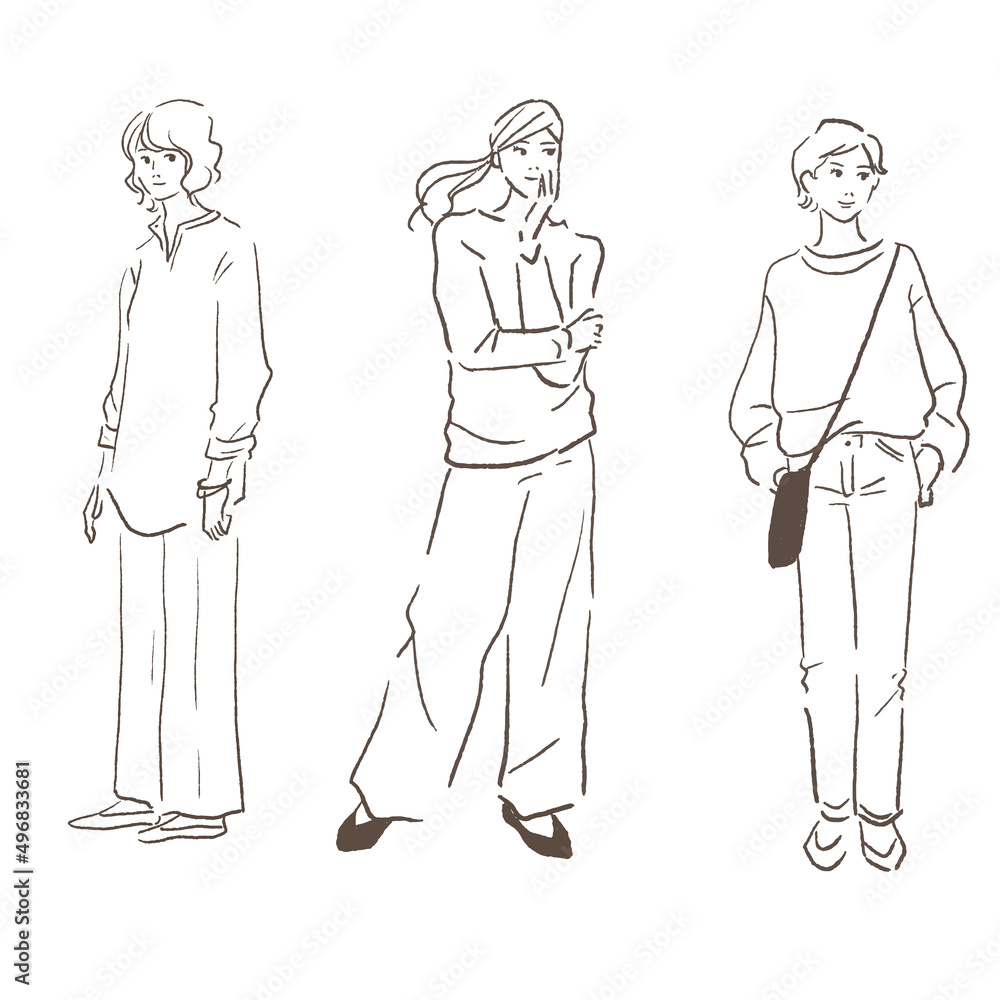 イラスト ベクター 女性 ファッション 線画 イラスト ベクター 女性 ファッション 線画