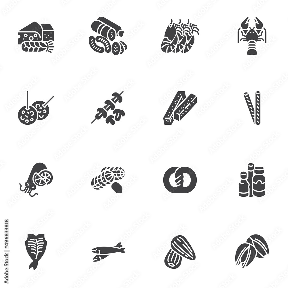 Beer snacks vector icons set Beer snacks vector icons set