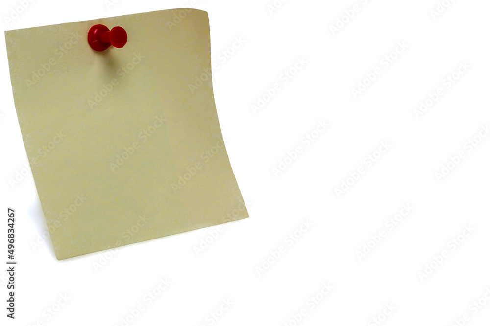 yellow postit note red pin white background yellow postit note red pin white background
