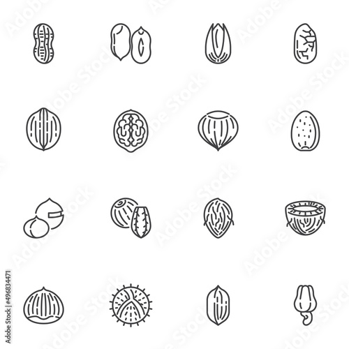 Nuts, seeds line icons set