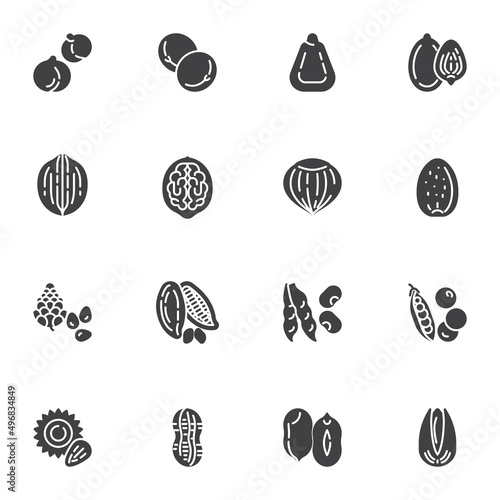Nuts and beans vector icons set