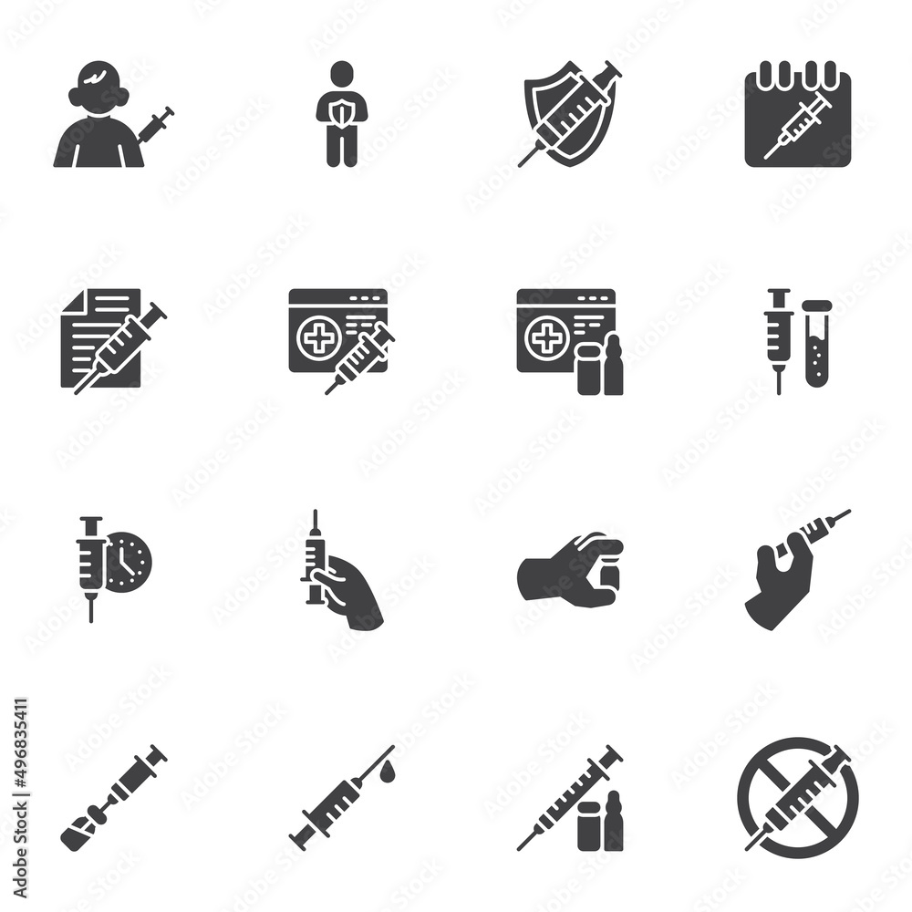 Medical vaccination vector icons set