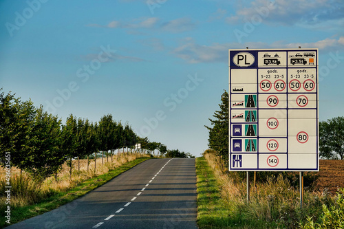 sign , poland and germany border sign,taken in stettin szczecin west poland, europe