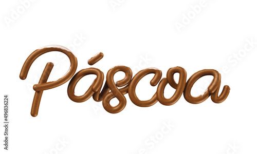 Texto 3D de Páscoa com textura de chocolate isolado em fundo branco. 