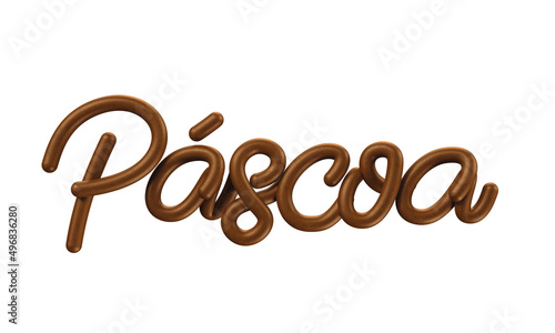 Texto 3D de Páscoa com textura de chocolate isolado em fundo branco. 