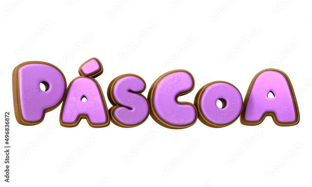 Fototapeta premium Texto 3D de Páscoa com textura de chocolate isolado em fundo branco. 